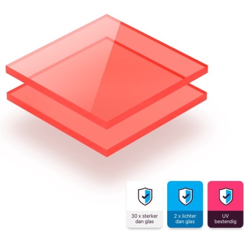 Plexiglas plaat 3 mm dik - 140 x 90 cm - Fluor Rood