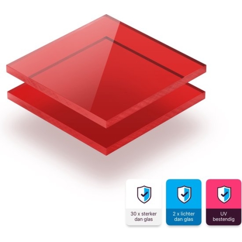 Plexiglas plaat 3 mm dik - 180 x 90 cm - Getint Rood