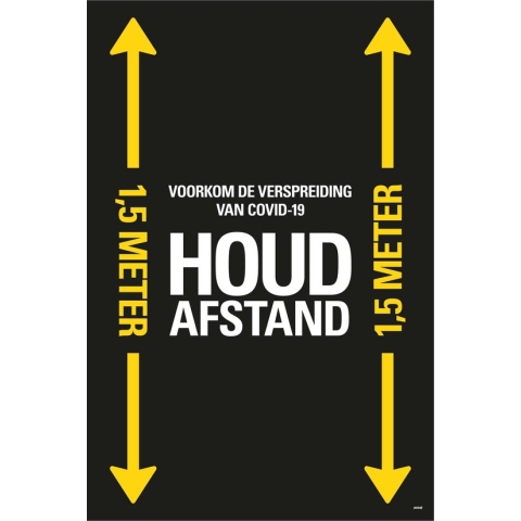Vloersticker houd afstand 1,5 meter, geel/zwart, 600 x 900 mm