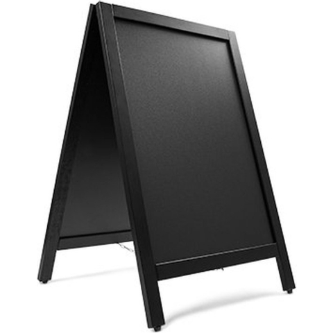 Krijtstoepbord met dennen houten omlijsting, dubbelzijdig, reclamebord 55 x 85 cm (zwart)