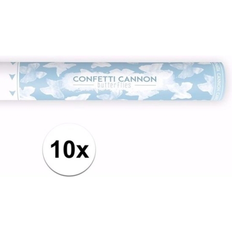 10x Confetti kanon witte vlinders 40 cm - confetti shooter / party popper