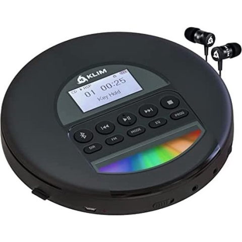 KLIM Nomad - Draagbare CD-speler Discman met langdurige batterij - Inclusief KLIM Fusion oortelefoon - Compatibel met CD-R, CD-RW, MP3 - Met TF R - Zwart