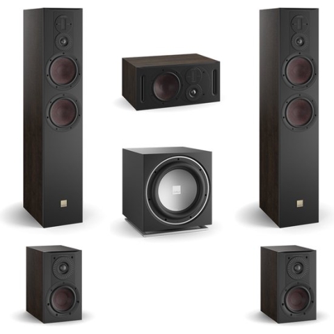 DALI Opticon 6 MK2 - Opticon 1 MK2 - Opticon Vokal MK2 - Dali Sub E12-F (Zwart) - 5.1 Surround bundel - Tabacco Oak