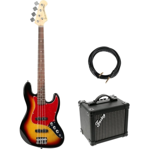 Fazley FJB218 Elektrische basgitaar set - Met versterker + kabel - Voor beginners - Sunburst