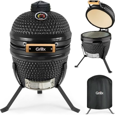 GrillX Kamado BBQ - 13 Inch - Incl. Hoes - Barbecue Egg - Houtskool Barbecue - Zwart - Ø 27cm