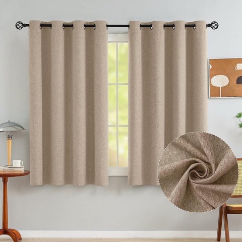 100% gordijn, ondoorzichtig, met inslagringen, topgordijnen, super zacht, verduistering, soundprof, thermische linnenlook, gordijnen voor woonkamer, slaapkamer en kinderkamer, H 175 x B 140 cm, 2 panelen, linnenkleur