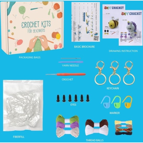 Complete haakset voor beginners, dieren, haken breien voor beginners, set met haaknaalden, creatieve breiset, knutselset voor volwassenen en kinderen, cadeau