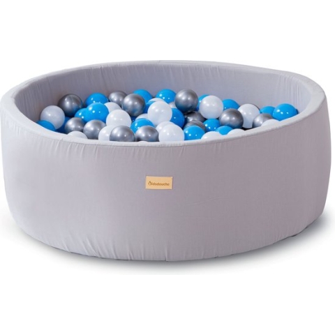 Ballenbak baby speelgoed 1 jaar blauw - Kidsdouche  100% KATOEN ballenbad ballen 200 stuks Ø 7 cm - grijs, blauw, zilver, parel