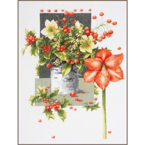 borduurpakket PN0198291 marjolein bastin, holly jolly amaryllis