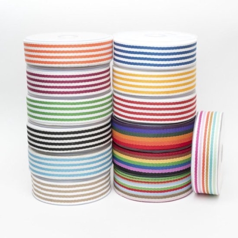 Fancy Dikke Gestreepte TASSENBAND, Diverse Kleuren, Breedte 38MM, 13x5meter (totaal 65meter)