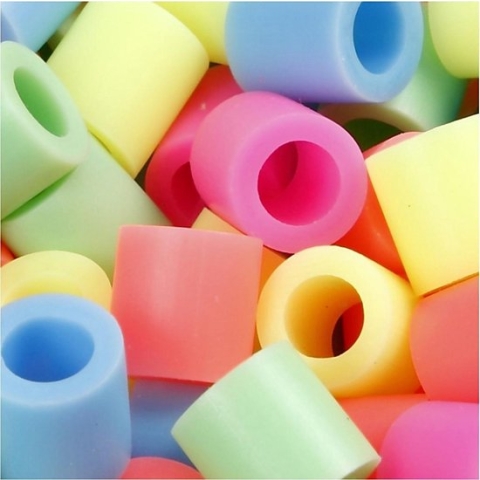 Strijkkralen, afm 10x10 mm, gatgrootte 5,5 mm, JUMBO, pastelkleuren, 3200 div/ 1 doos
