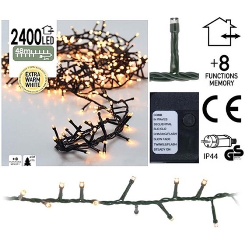 Micro Cluster 2400 LED's - 48 meter - extra warm wit - 8 functies + geheugen