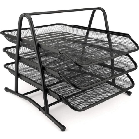 7610 Metalen opbergvakken, bureau-organizer voor documenten, 3 laden, brievenbakje, A4-organizer, mesh, schuifladen, opbergsysteem voor kantoor, zwart