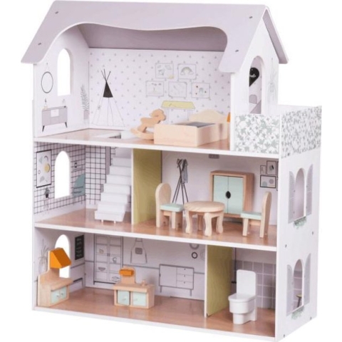 Rijoka Houten Poppenhuis Classic | Meubelset 10pcs | 62x27x70cm