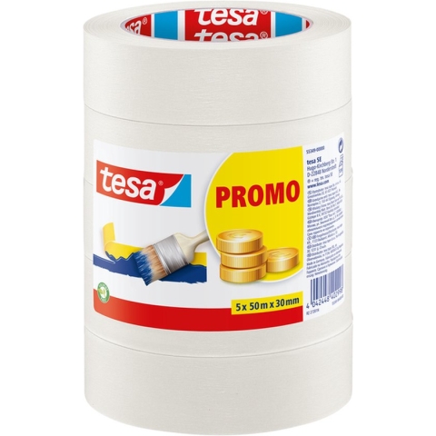 Afplaktape Tesa 55349 basic promo 30mmx50m 5rollen - 12 stuks