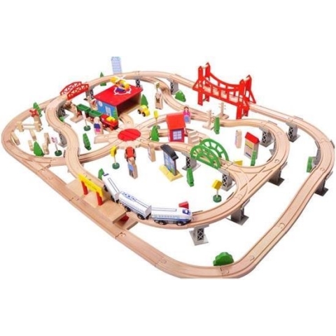 Houten treinset 130 delig met treinstation