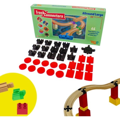 Allround Large - 33 Brio Adapters - Treinbaanonderdelen - Houten Treinbaan - geschikt voor bekende bouwstenen en treinbanen van o.a. Bandits & Angels