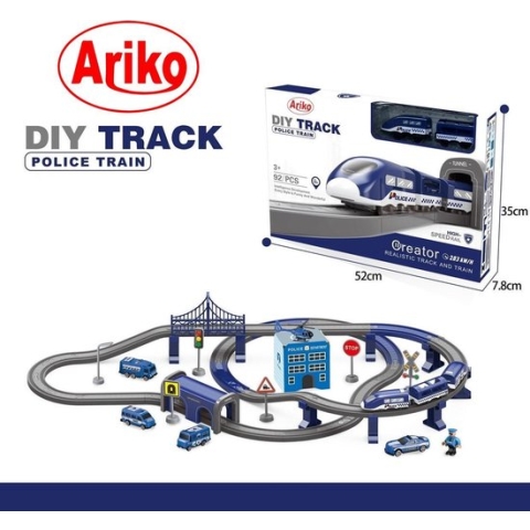 Ariko XXL Elektrische Politie Treinbaan | Racebaan | 92 delig | Politie Stad | 350CM Treinbaan | Met auto's en helikopter | Inclusief 2 x AAA batterijen
