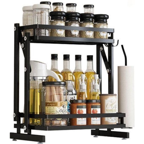 TammaT - Kruidenrek - Kruidenrek Staand - Inklapbare Keukenrek - 2-laags 35x21x38,5CM - Keuken Organizer - Aanrecht Organizer - Keuken Opslag - Roestvrij Staal - Opbergrek - Keuken organizers - Roestvrij en krasvrij
