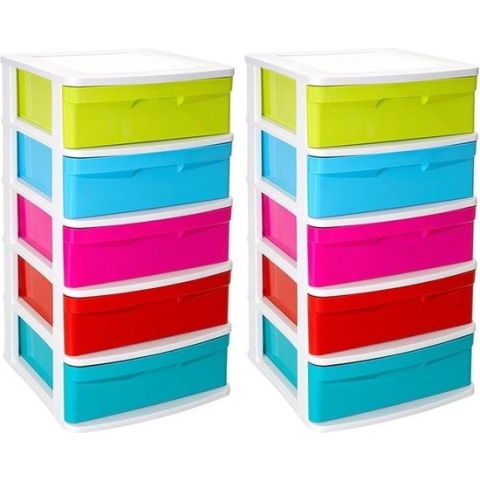 2x stuks ladeblok/bureau organizer met 5x lades multi-color/wit - L40 x B39 x H81 cm - Opruimen/opbergen laatjes