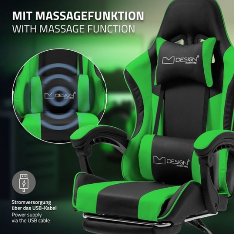 Massage gamestoel zwart/groen PU leer ML ontwerp