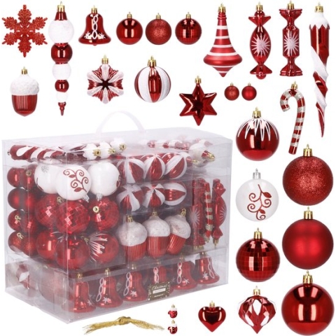 Springos Kerstballen | Kerstversiering | Onbreekbaar | 153 Stuks | Rood/Wit