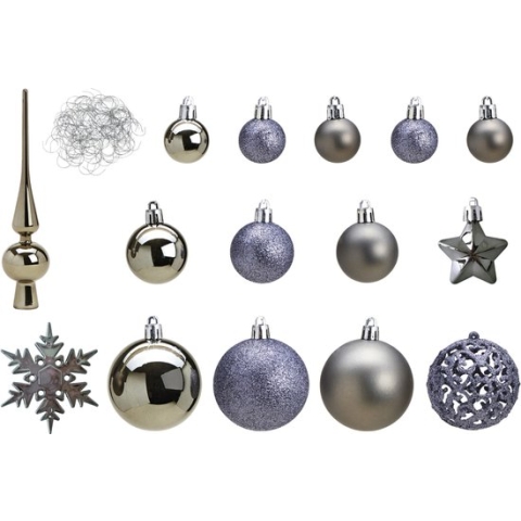 Kerstballen - 110x stuks - met piek - grijs - kunststof - 3-6 cm
