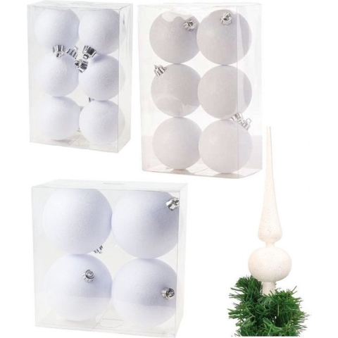Kerstversiering set glitter kerstballen met piek in het wit 6 - 8 - 10 cm pakket - 51x stuks
