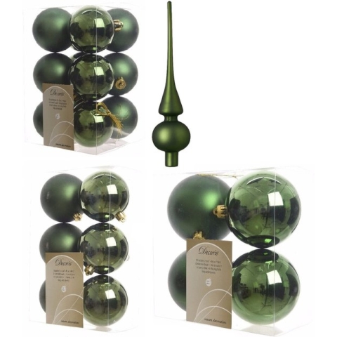 Kerstversiering kunststof kerstballen met glazen piek donkergroen 6-8-10 cm pakket van 45x stuks - Kerstboomversiering