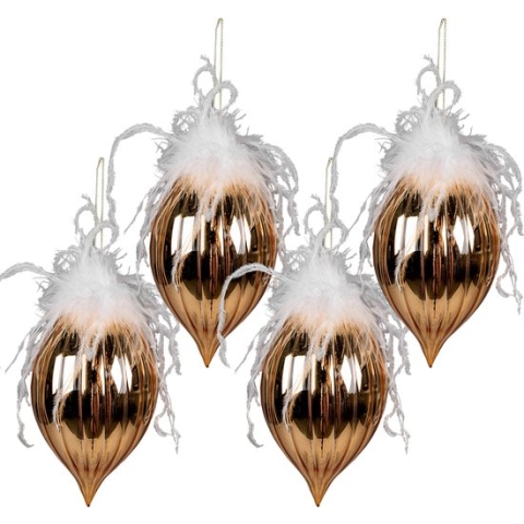 Clayre & Eef Kerstbal Set van 4 Ø 10 cm Goudkleurig Wit Glas Kerstboomversiering