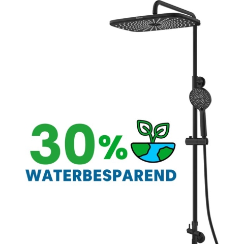 EcoRain Waterbesparende Regendouche Doucheset Melvin 30 CM - Zonder Thermostaatkraan - Zwart