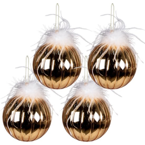 Clayre & Eef Kerstbal Set van 4 Ø 12 cm Goudkleurig Wit Glas Kerstboomversiering