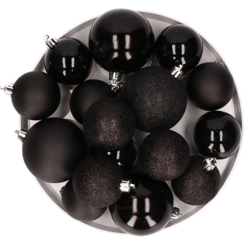 Kerstversiering set kerstballen in het zwart 6 - 8 cm pakket - 48x stuks - mat/glans/glitter mix