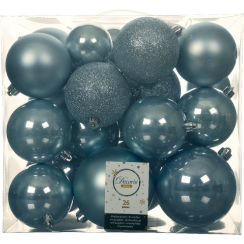 52x stuks kunststof kerstballen lichtblauw 6-8-10 cm - Onbreekbare plastic kerstballen