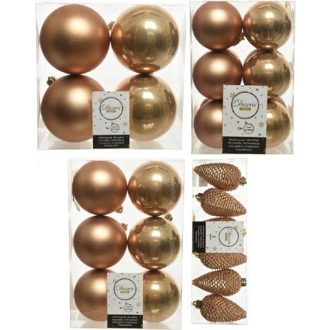 Kerstversiering kunststof kerstballen camel bruin 6-8-10 cm pakket van 50x stuks - Kerstboomversiering