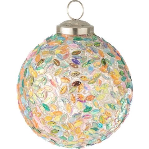J-Line Kerstmis Ornament Blad Mozaiek Glas Pastel - 6 stuks