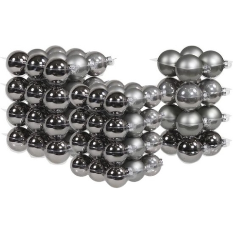 88x stuks glazen kerstballen titanium grijs 4, 6 en 8 cm mat/glans - Kerstversiering/kerstboomversiering