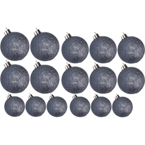 Kerstversiering set glitter kerstballen in het donkerblauw 6 - 8 - 10 cm pakket - 50x stuks