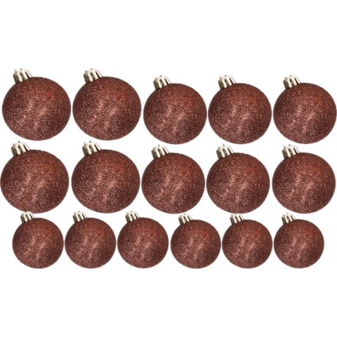 Kerstversiering set glitter kerstballen in het donkerbruin 6 - 8 - 10 cm pakket - 50x stuks