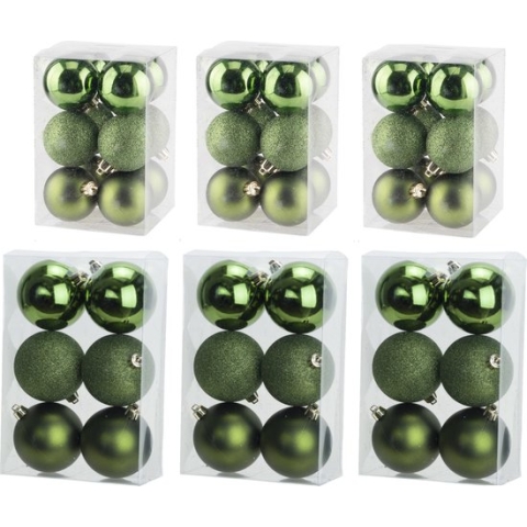 Kerstversiering set kerstballen appelgroen 6 en 8 cm - 54x stuks - mat/glans/glitter mix
