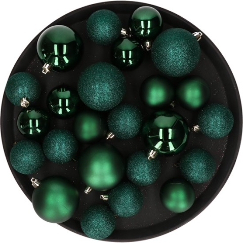 Kerstversiering set mix mat/glans/glitter mix kerstballen in het donkergroen 6 - 8 - 10 cm pakket - 62x stuks inhoud