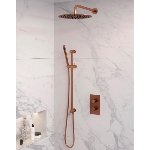 Inbouw Regendouche Set Brauer Copper Edition Gebogen Wanduitloop Ronde Hoofddouche 30 cm Met Glijstang Koper
