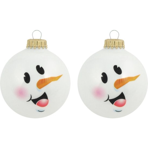 16x Luxe glitter witte glazen kerstballen sneeuwpop 7 cm - Kerstversiering/kerstdecoratie wit