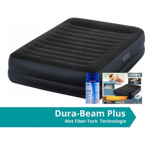 Intex Pillow Rest Raised - Luchtbed - 2 Persoons - Inclusief Ingebouwde Pomp en Repairset - 203x152x47 cm - PVC - Blauw