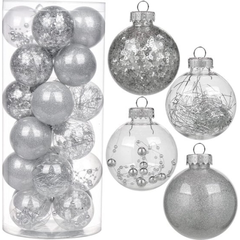 6 cm 24 stuks kerstballen, transparant, acryl, kerstboomversiering, kerstboomballen voor kerstboom/woondecoratie, Nieuwjaar, feestdecoratie