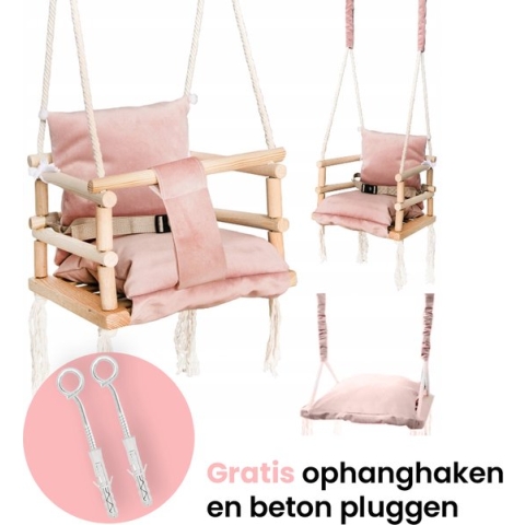 Luxe houten 3 in 1 roze meegroei baby schommel en Kinder schommel – Baby swing – Schommel die meegroeit met je kindje - Schommelstoel - Schommels - handgemaakt
