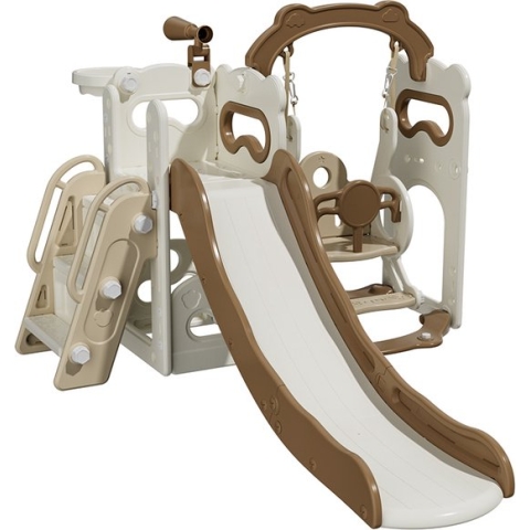 Speeltoren XL Bruin/Creme met glijbaan en schommel voor binnen en buiten - Baby - Peuter - Kleuter - Cadeau - 1 jaar - 2 jaar - 3 jaar - Sinterklaas - Kerst - Jongen - Meisje - Schuifaf