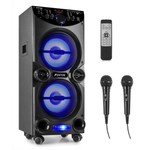 Karaoke set met 2 Microfoons en LED Effect Licht - Fenton LIVE2104 - Bluetooth Speaker - 400 Watt