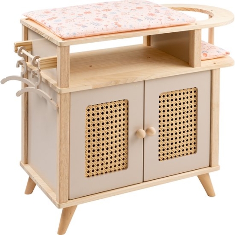 howa Houten Poppen Commode "miniflowers" met Poppenzitje, Kussen, Hangertje, Poppen Kast 2760