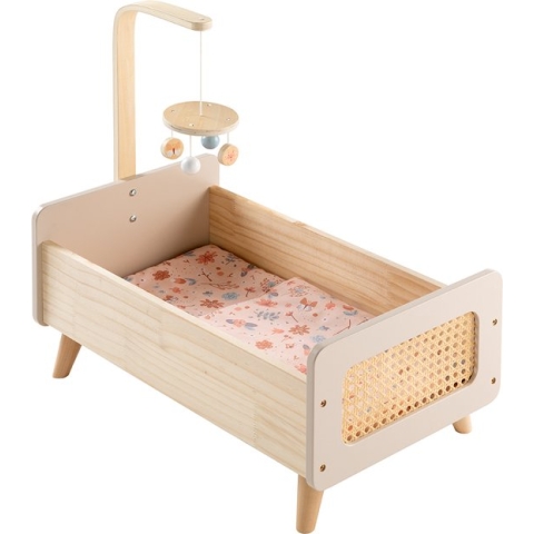 howa Houten Poppenbedje “miniflowers” ​​met Mobiel inclusief Beddengoed 2160